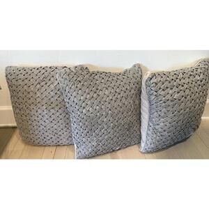 Beautiful Gray Braided Decorative Pillow- SET OF 3 Preowned-some Damage W Insert